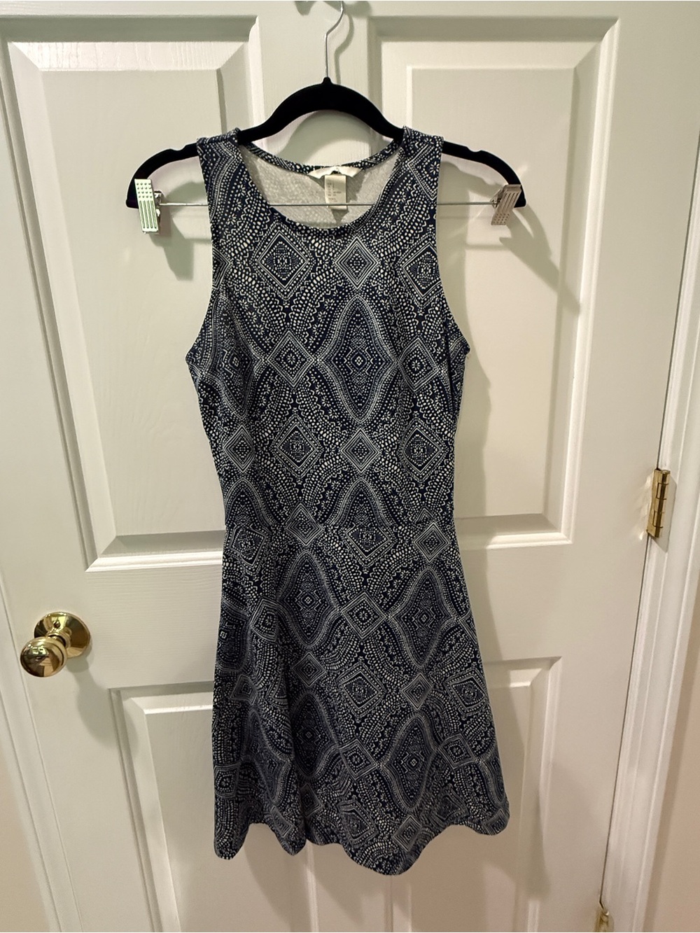 H&H Sleeveless Navy Patterned A-Line Dress